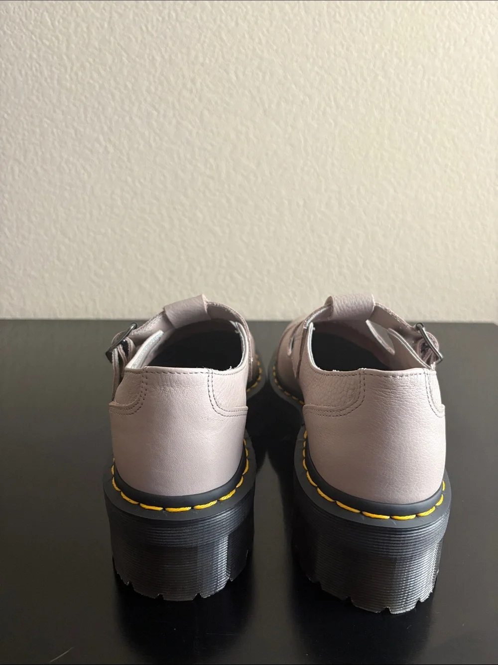 Dr. Martens Airwair Platform Mary Jane Shoes in Pale Taupe